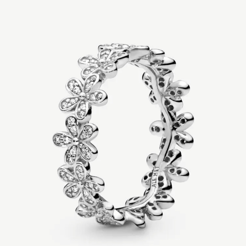 Pandora Silver Daisy Flower Ring with Clear Stones